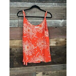 Cabi Womens Medium Orange Floral Print Spaghetti Strap Tank Top Style 777